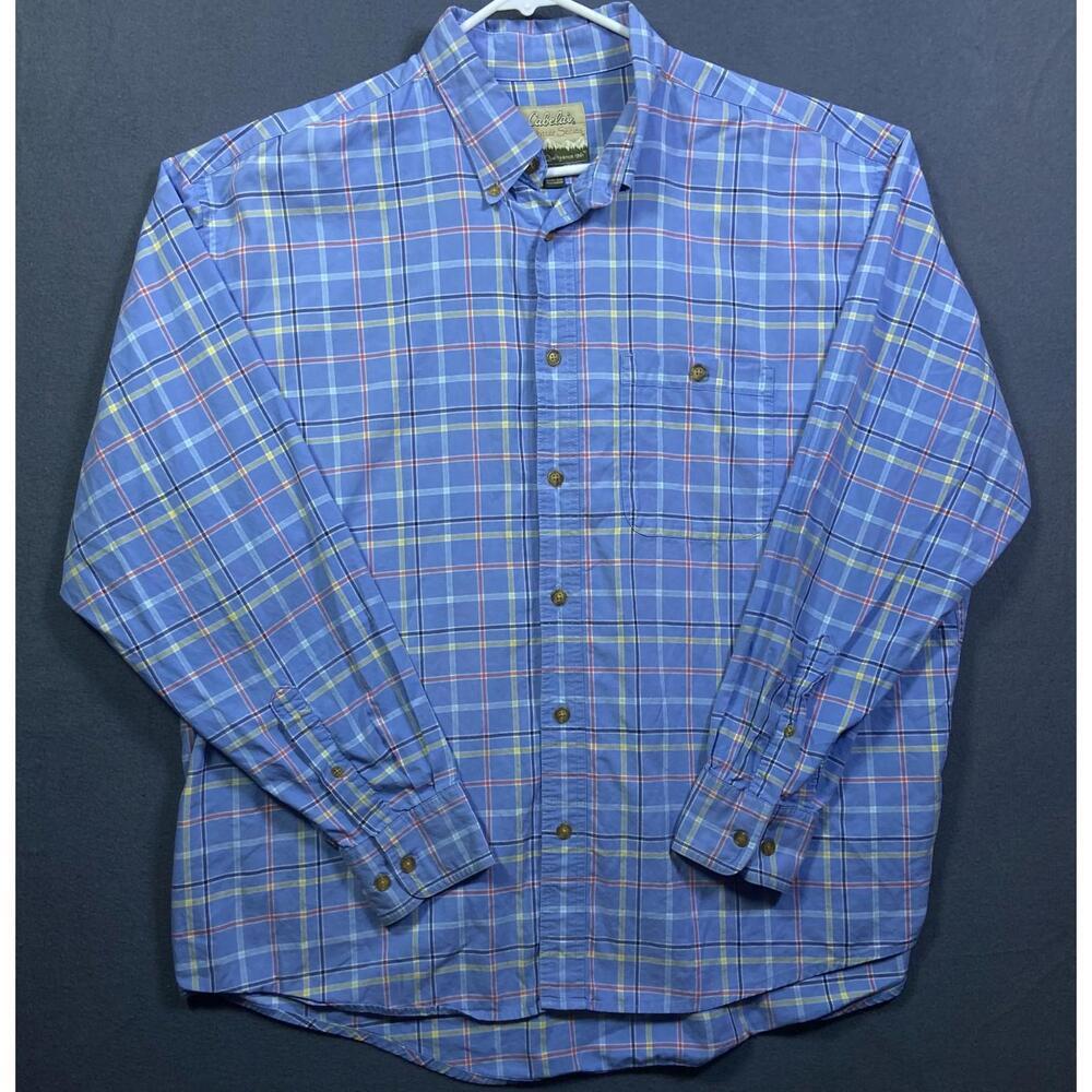 Cabela's Men's Long Sleeve Button Up Shirt Blue Plaid Shirt Big XLarge 28x31 EUC